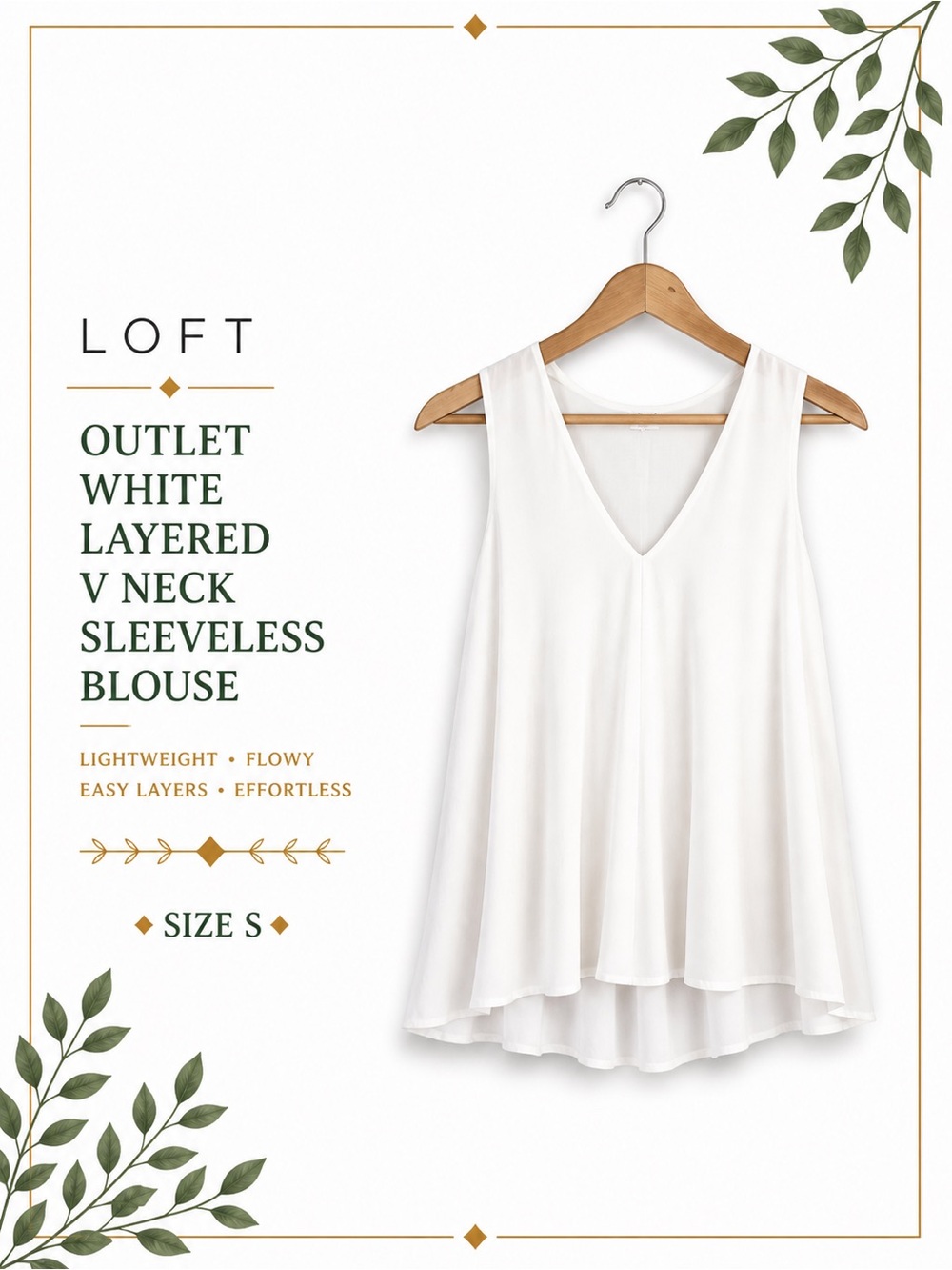 Loft Outlet White Layered V Neck Sleeveless Blouse Size S